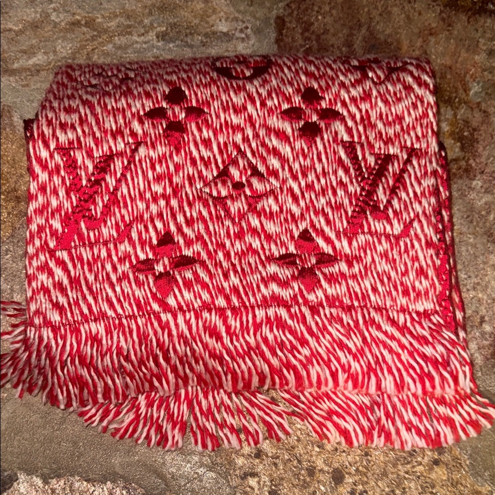 Louis Vuitton Red and White Logo Scarf